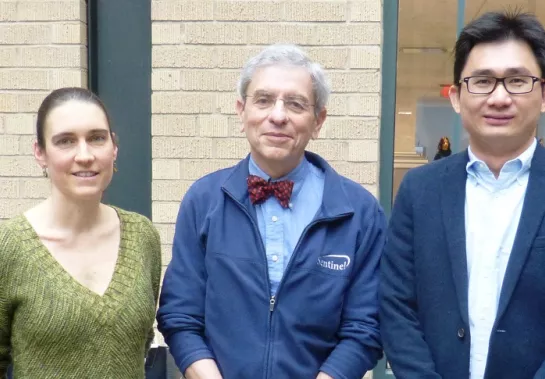 2017 Ebert Awardees, pictured left to right: Gordon Moore, Marie-France Hivert, Darren Toh, Anita Wagner, with Dept. Chair Richard Platt, Middle